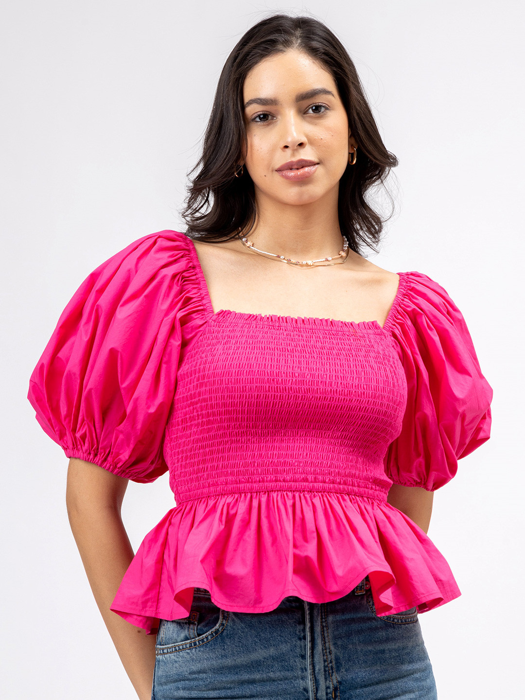 

H&M Volume Sleeve Peplum Top, Pink