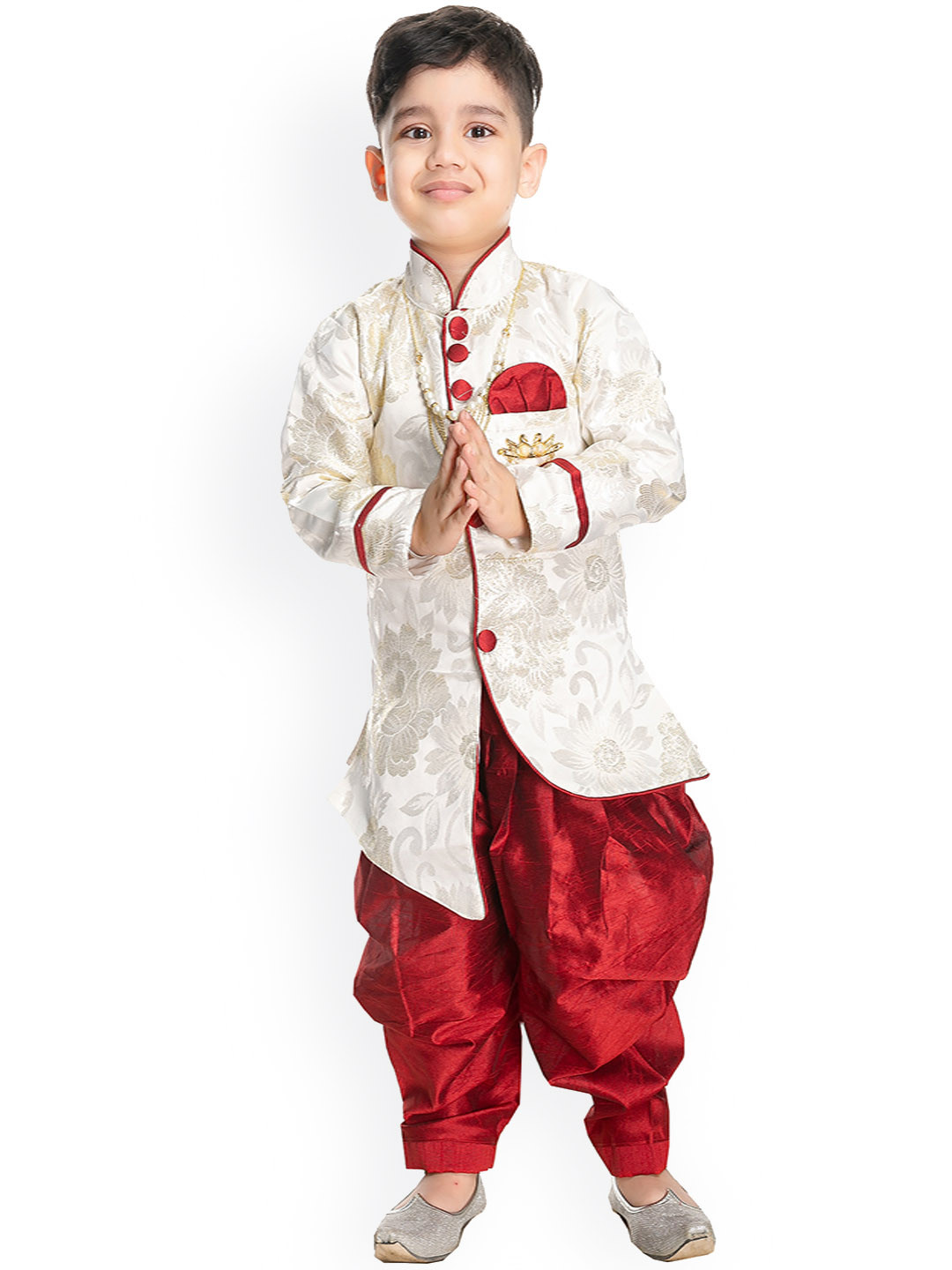 

BAESD Boys Woven Design Sherwani Set, Cream