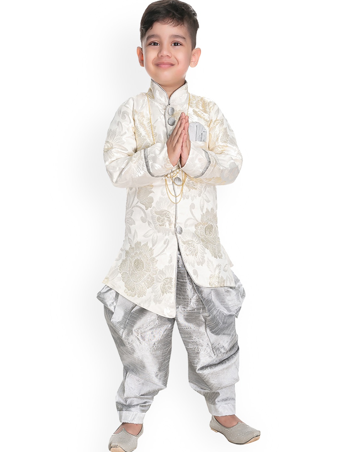 

BAESD Boys Woven Design Sherwani Set, White