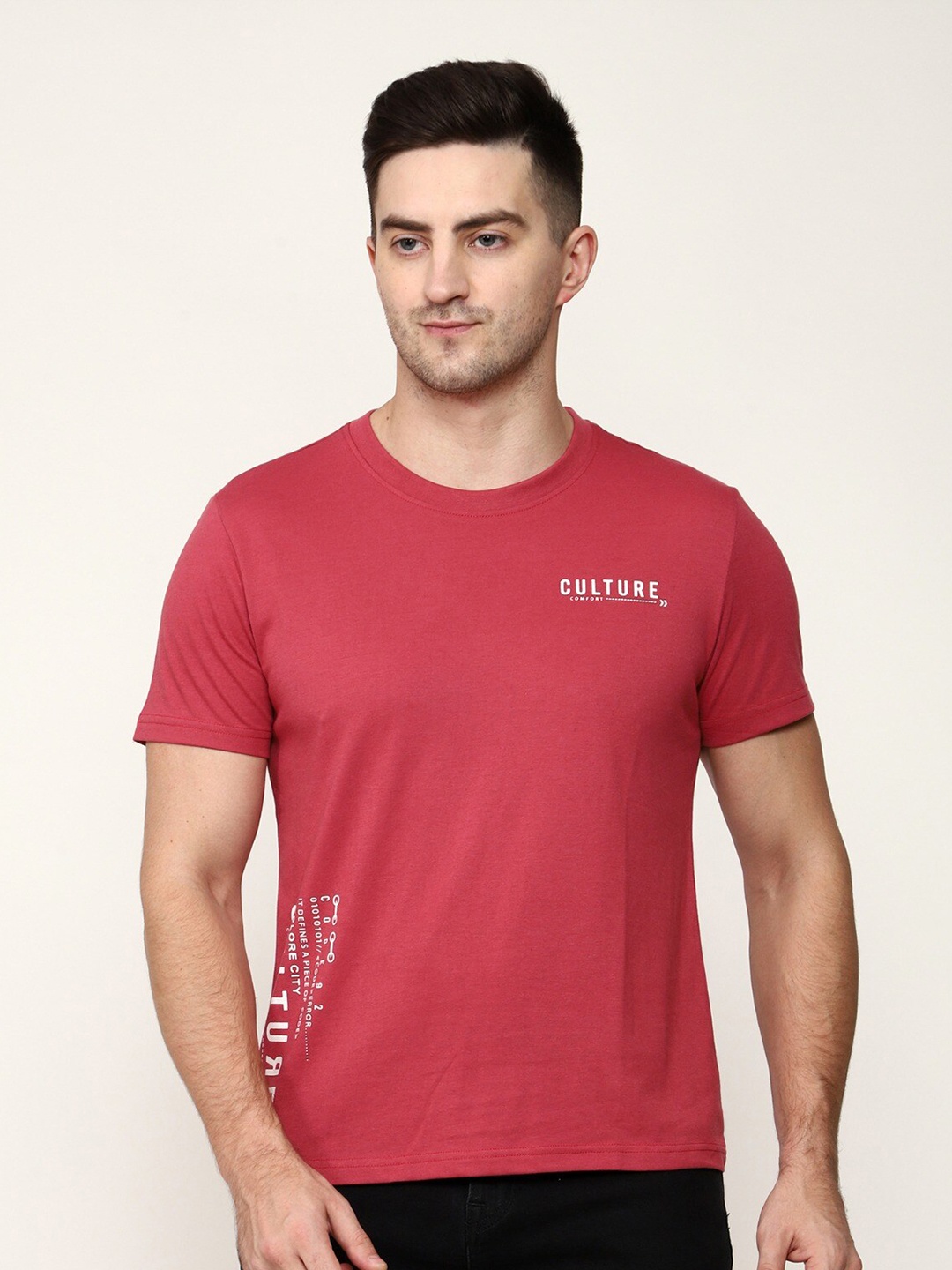 MISCHIEF MONKEY Typography Printed Pure Cotton T-shirt, Pink