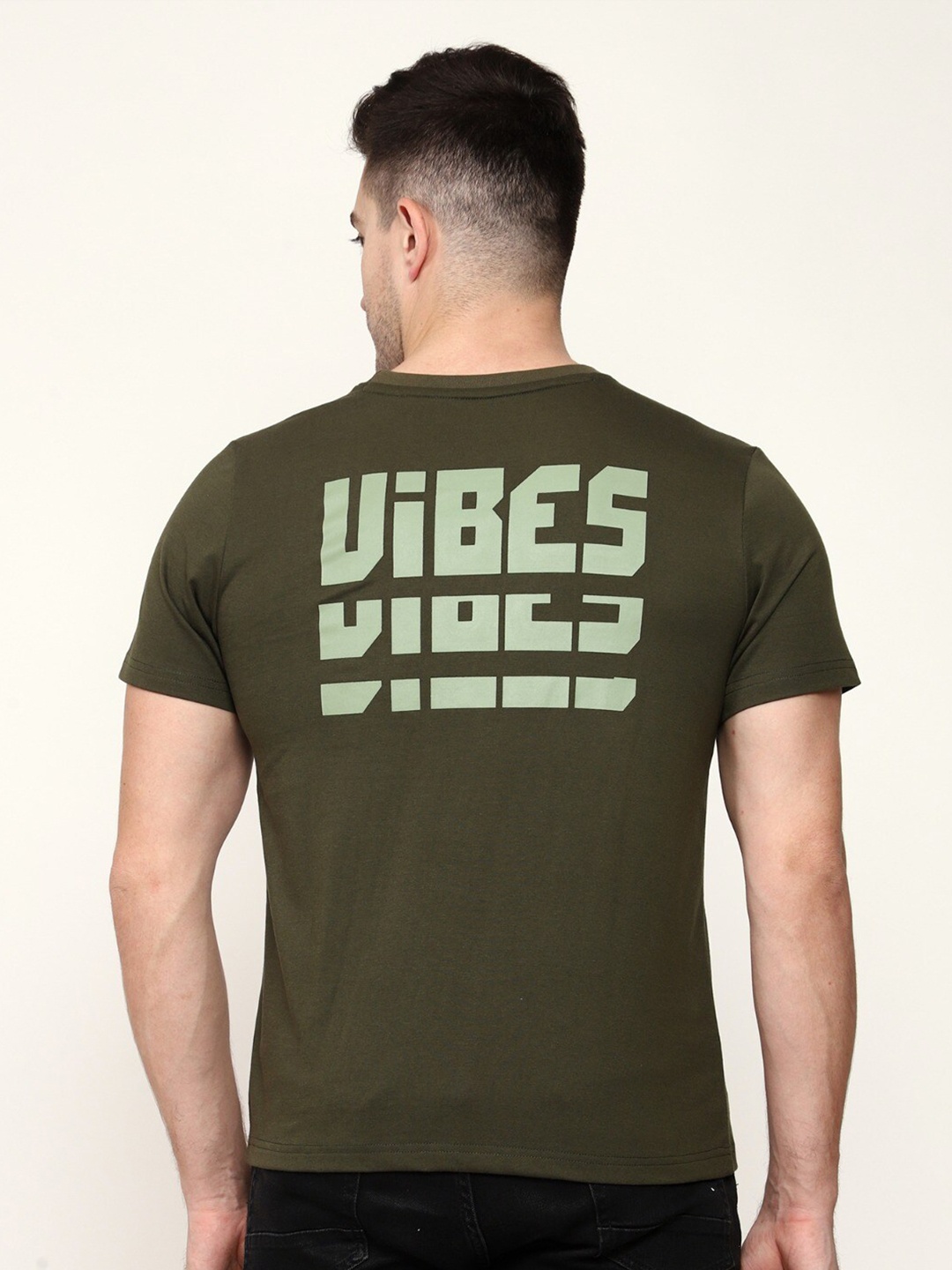 

MISCHIEF MONKEY Typography Printed Pure Cotton T-shirt, Green