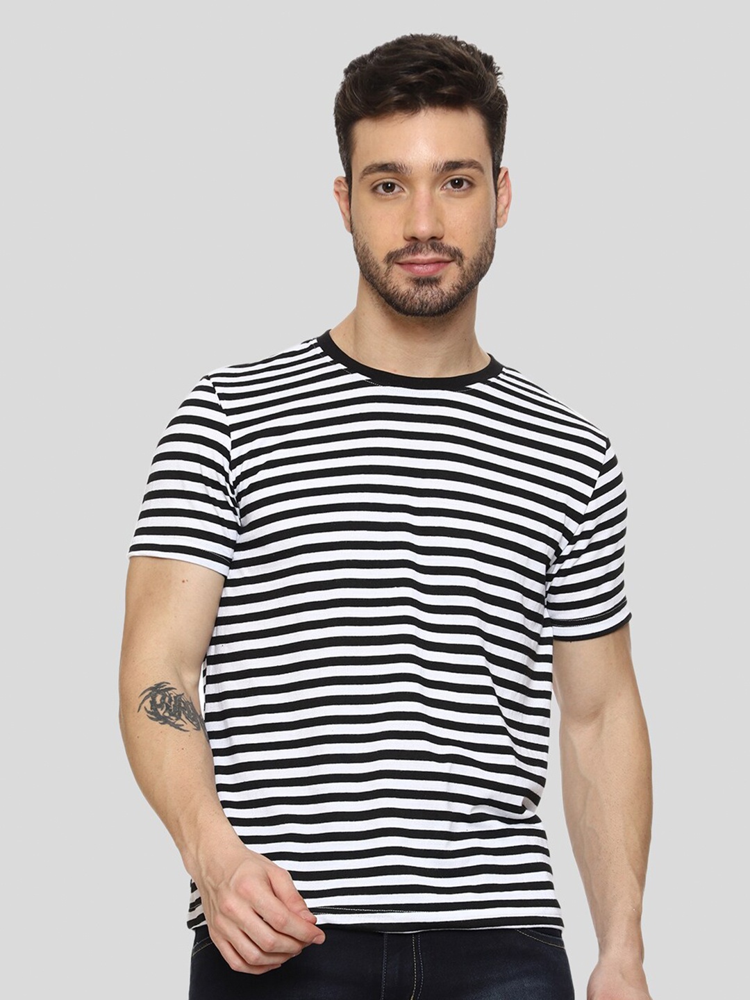 

MISCHIEF MONKEY Striped Pure Cotton T-shirt, White