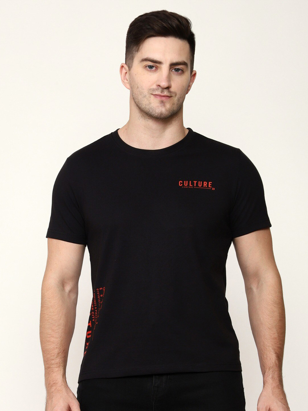 

MISCHIEF MONKEY Typography Printed Pure Cotton T-shirt, Black