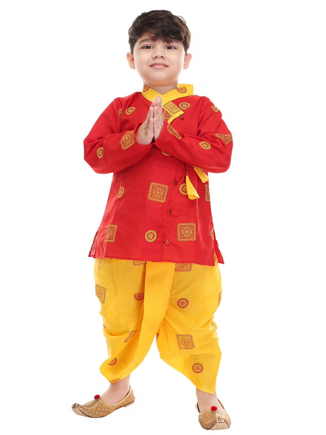 

BAESD Boys Ethnic Motifs Printed Pure Cotton Regular Kurta with Dhoti Pants, Red