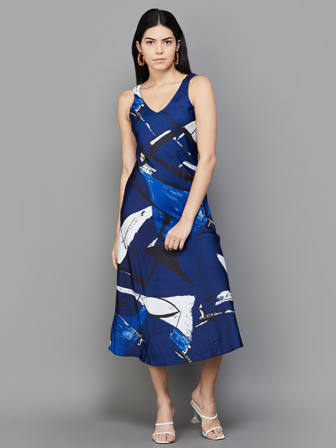 

CODE by Lifestyle Abstract Printed Sleeveless A-Line Midi Dress, Blue