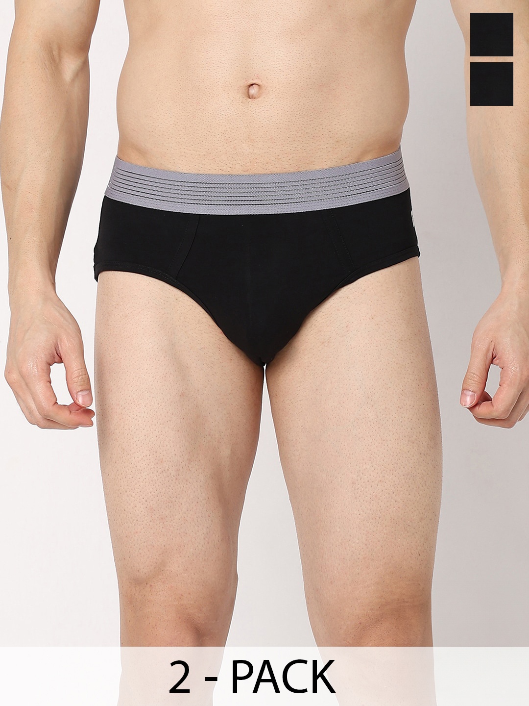 

UnderJeans by Spykar Men Pack Of 2 Basic Briefs UJNTPBC001NAVYBLACKGREY, Black