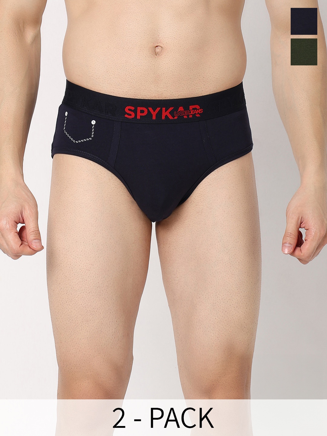 

UnderJeans by Spykar Pack Of 2 Basic Briefs UJNTPBC007NAVYOLIVE, Navy blue