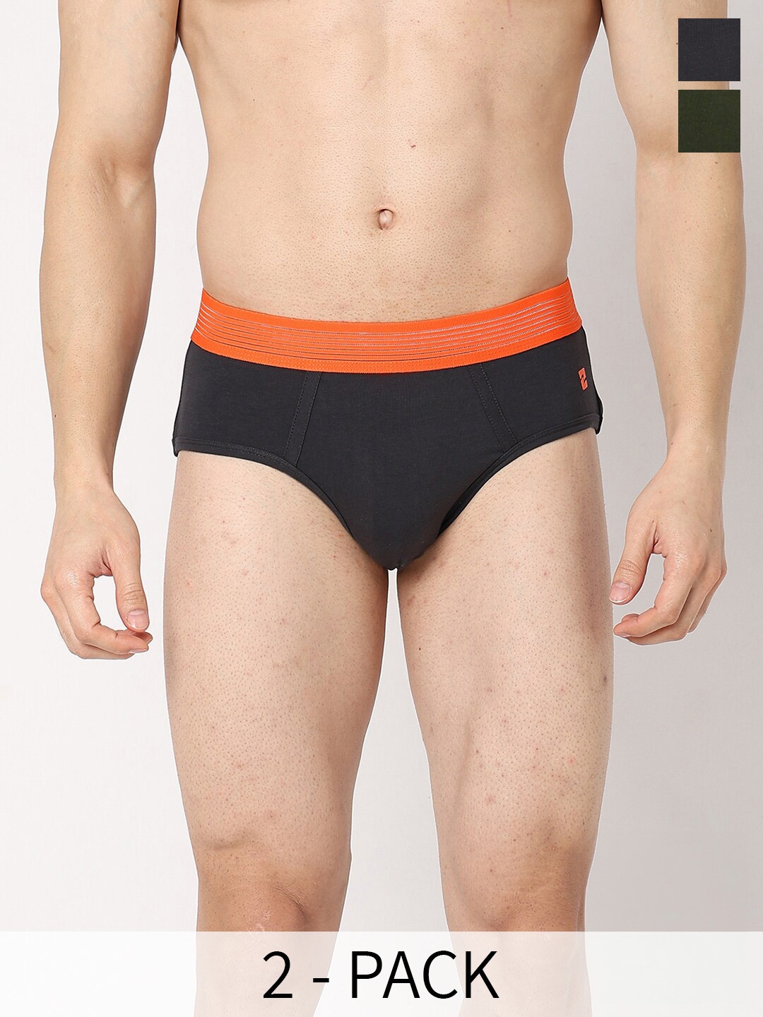 

UnderJeans by Spykar Pack Of 2 Basic Briefs UJNTPBC001DKGREYOLIVE, Charcoal