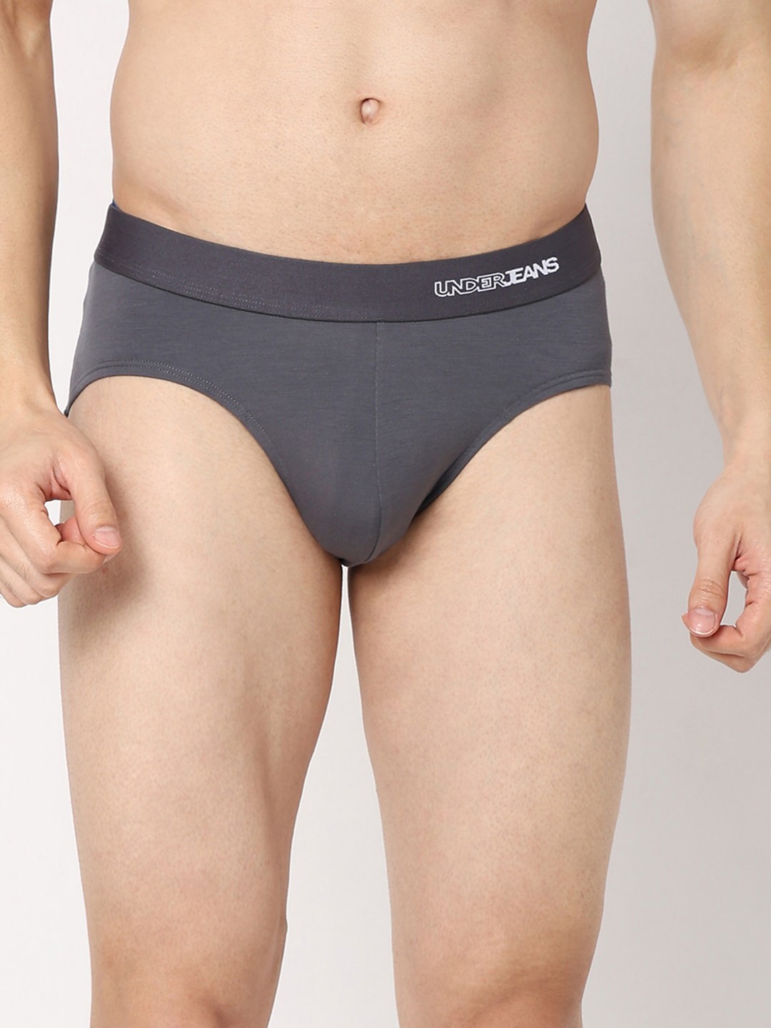 

UnderJeans by Spykar Mid-Rise Basic Briefs UJNPBS043MIDGREY, Charcoal