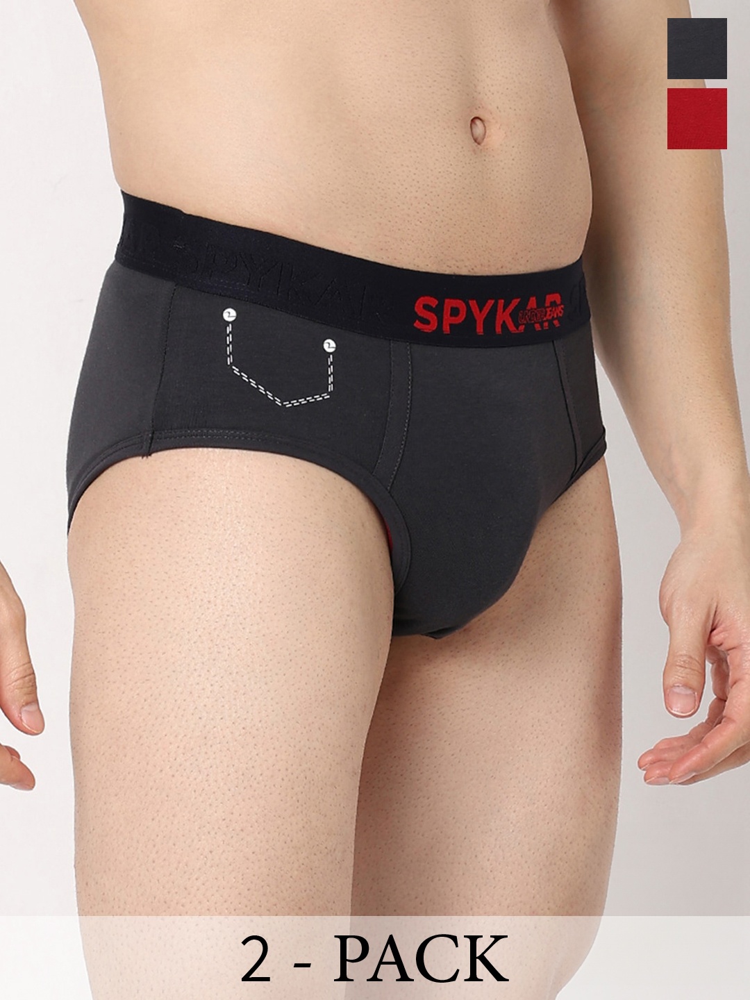 

UnderJeans by Spykar Pack Of 2 Basic Briefs UJNTPBC007GREYMAROON, Charcoal
