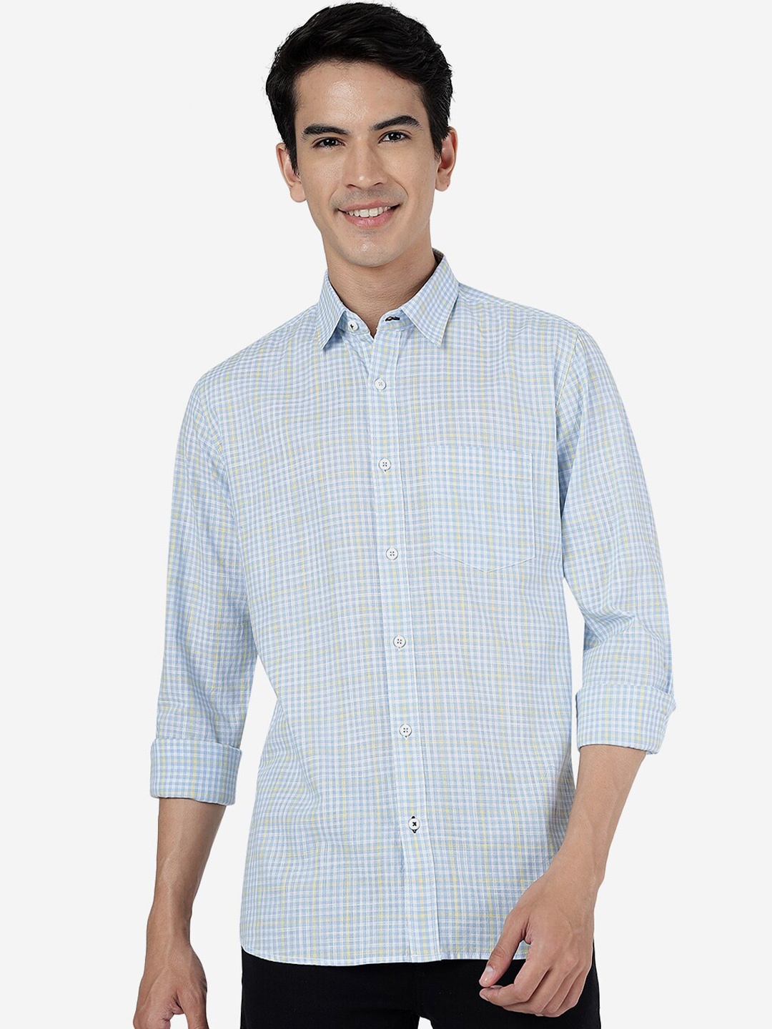 

JADE BLUE Slim Fit Other Checks Spread Collar Long Sleeve Pocket Cotton Casual Shirt