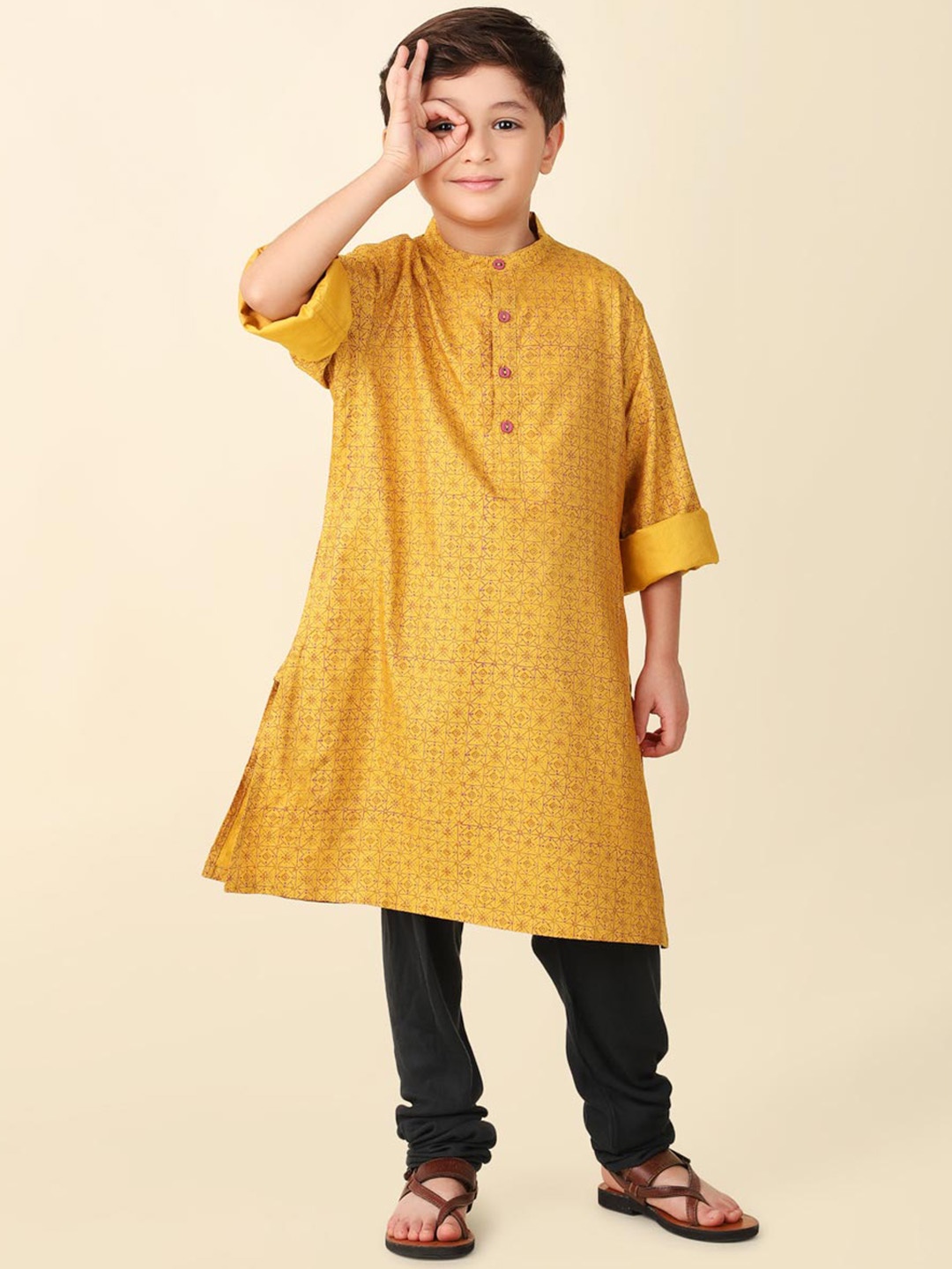 

Fabindia Boys Ethnic Motifs Printed Kurta, Yellow