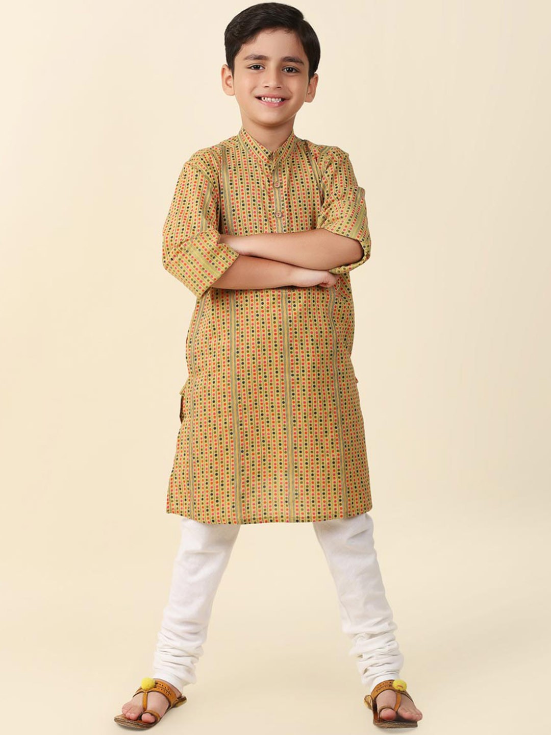 

Fabindia Boys Geometric Printed Straight Pure Cotton Kurta, Yellow