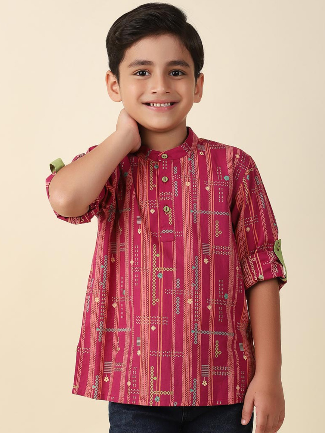 

Fabindia Boys Geometric Printed Pure Cotton Kurta, Purple