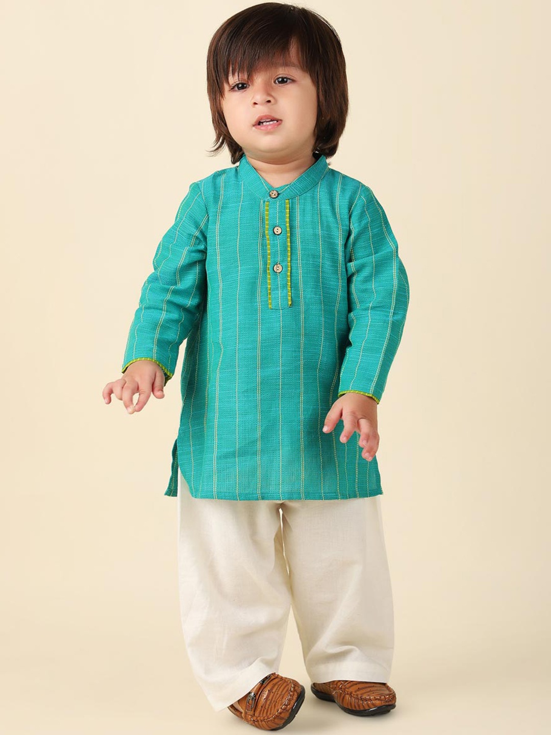 

Fabindia Infants Boys Woven Design Regular Cotton Kurta, Teal