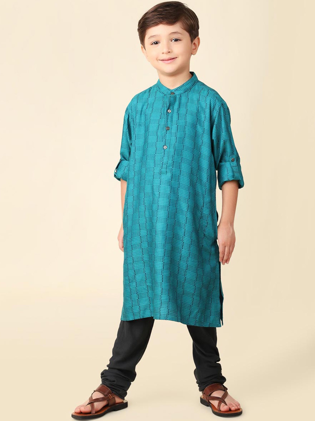 

Fabindia Boys Geometric Printed Kurta, Teal