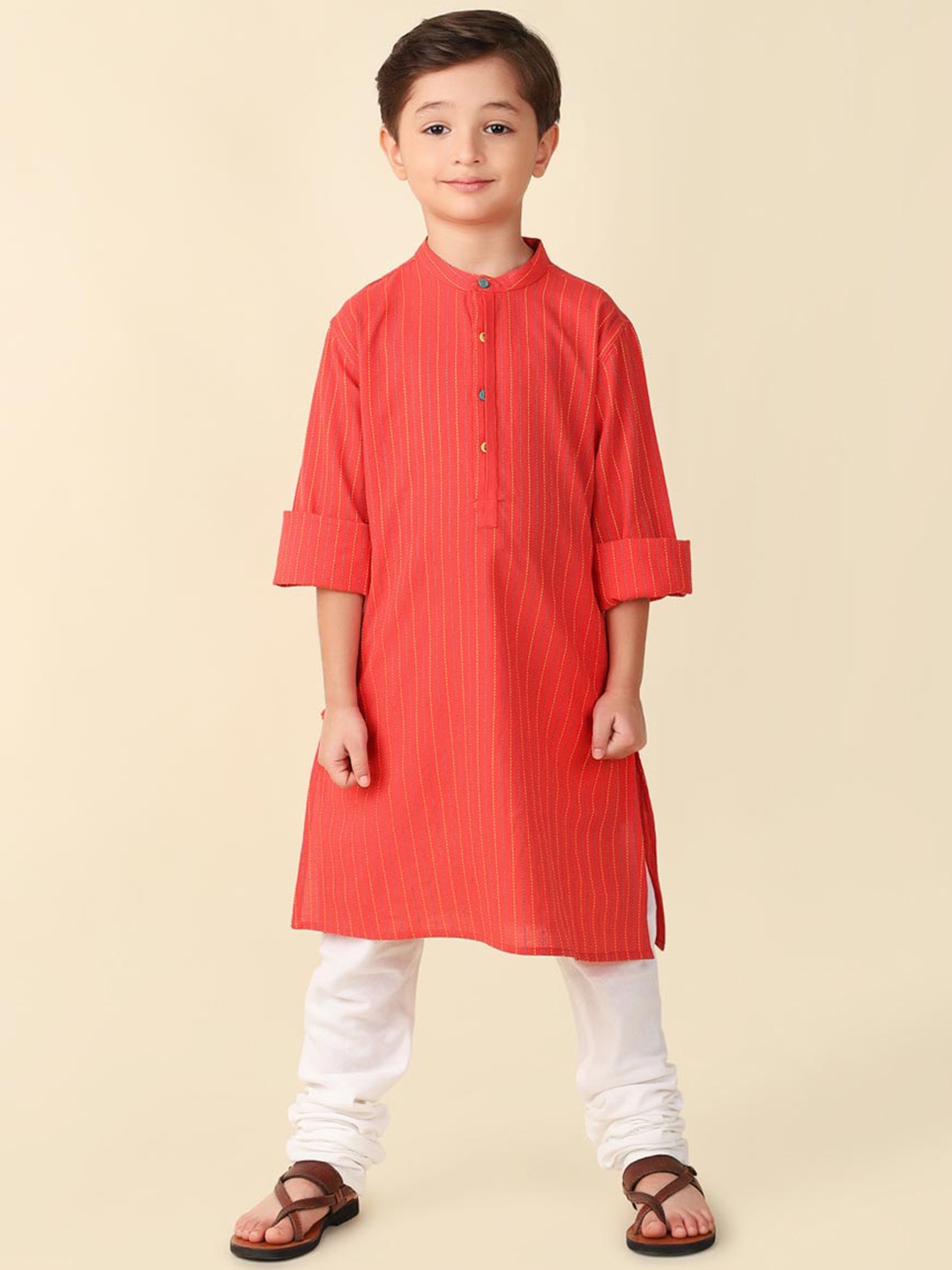 

Fabindia Boys Woven Design Cotton Kurta, Coral