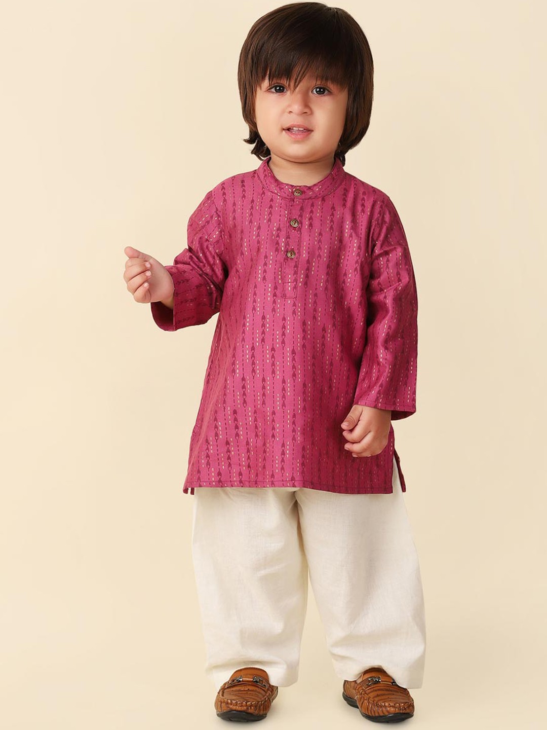 

Fabindia Boys Ethnic Motifs Printed Kurta, Pink