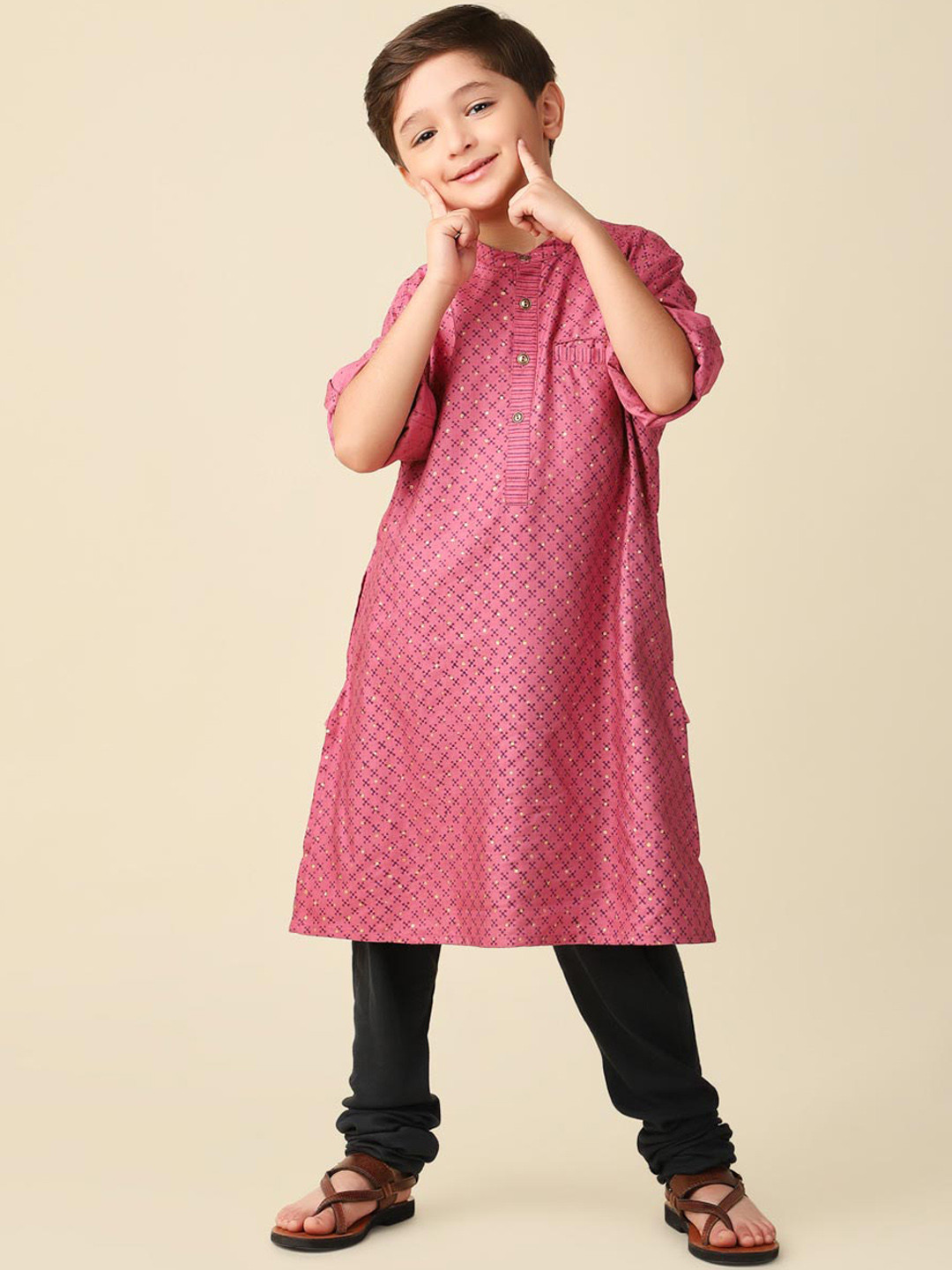 

Fabindia Boys Geometric Printed Straight Kurta, Pink
