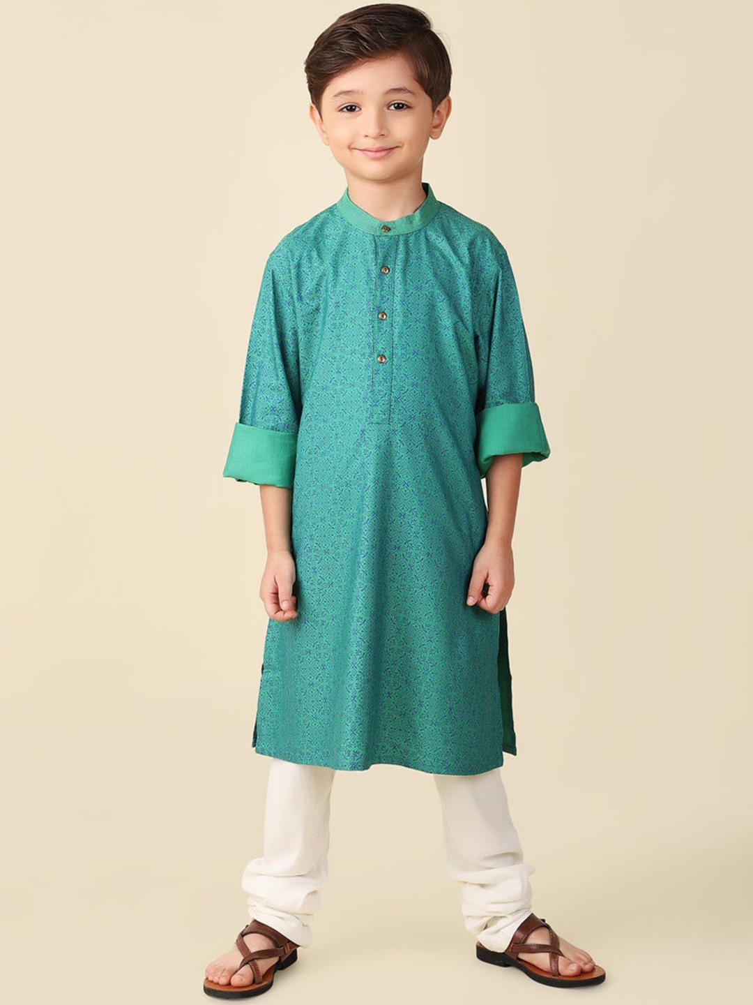 

Fabindia Boys Floral Printed Straight Kurta, Teal