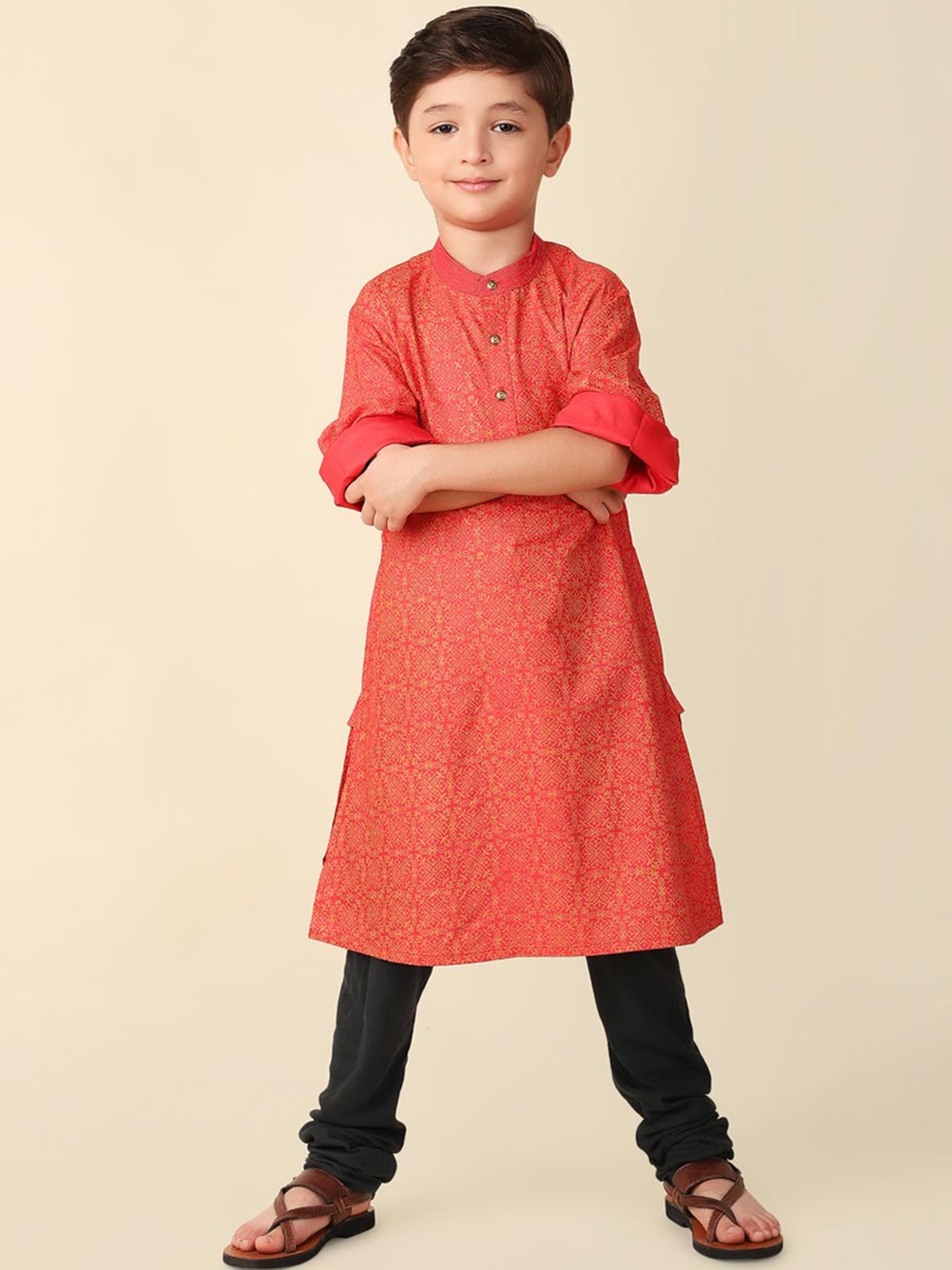 

Fabindia Boys Ethnic Motifs Printed Kurta, Red