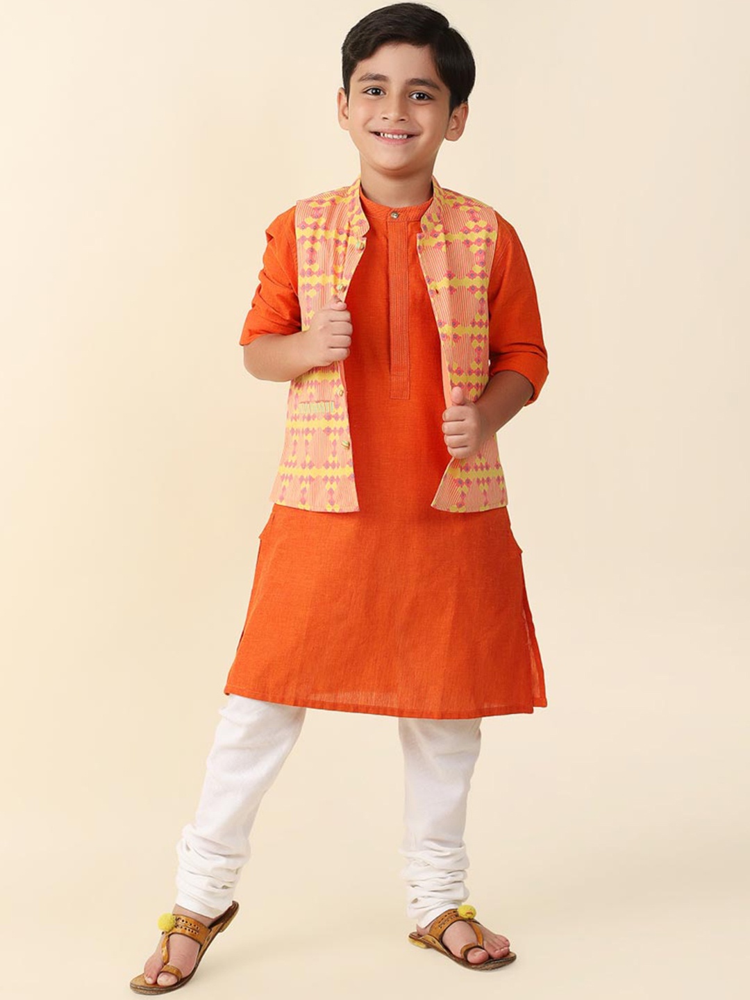 

Fabindia Boys Orange Striped Kurta