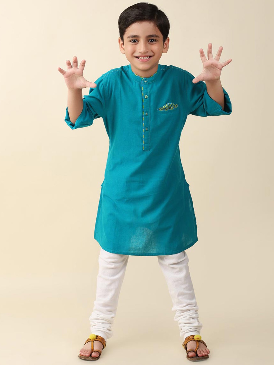

Fabindia Boys Band Collar Pure Cotton Kurta, Blue