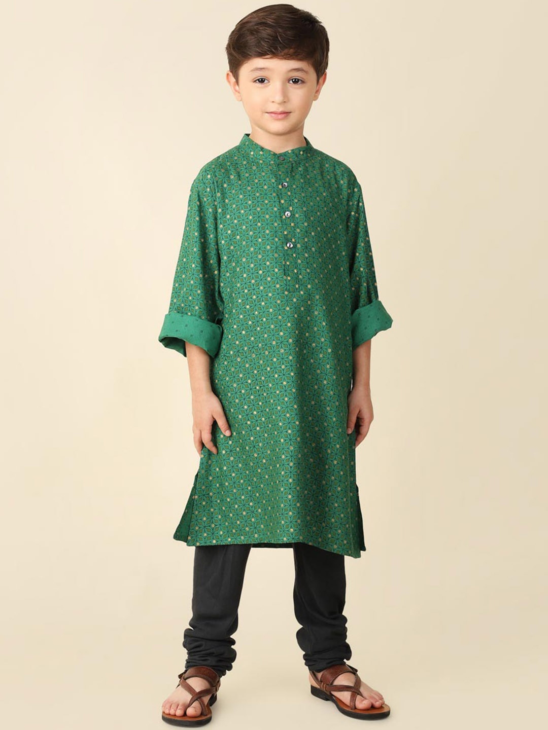 

Fabindia Boys Ethnic Motifs Printed Kurta, Green