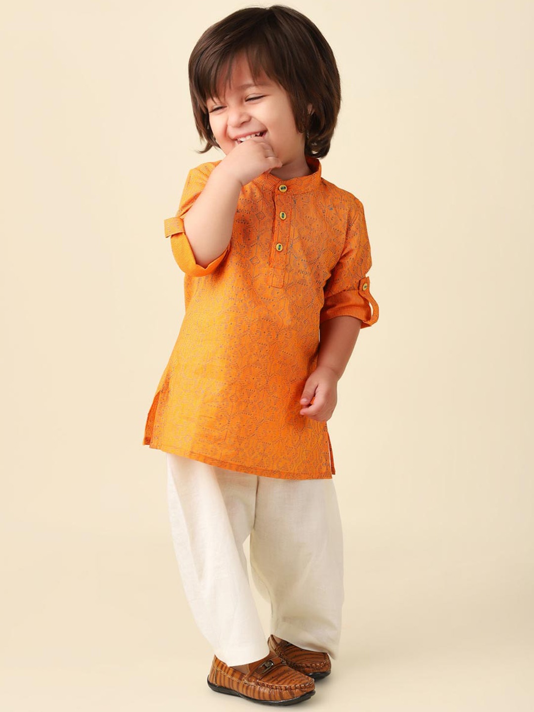 

Fabindia Boys Geometric Printed Straight Pure Cotton Kurta, Orange
