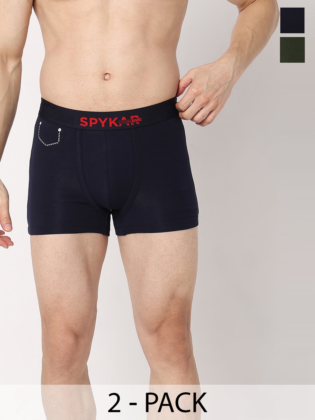 

UnderJeans by Spykar Pack Of 2 Trunks UJNTPTC008NAVYOLIVE, Navy blue