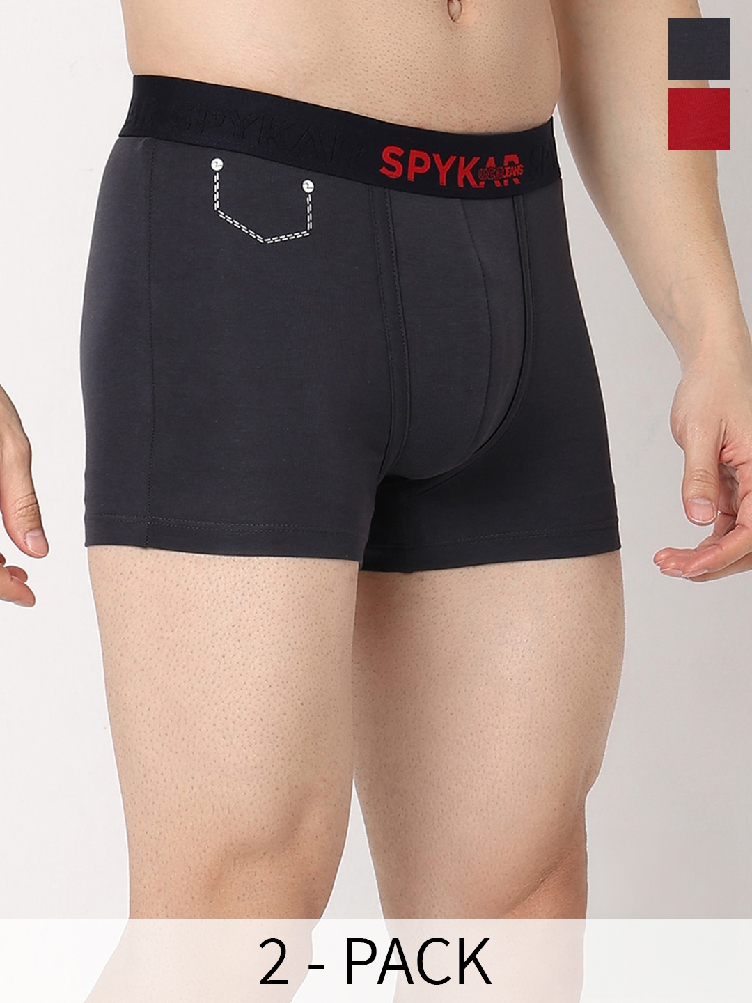

UnderJeans by Spykar Pack Of 2 Trunks UJNTPTC008GREYMAROON, Charcoal