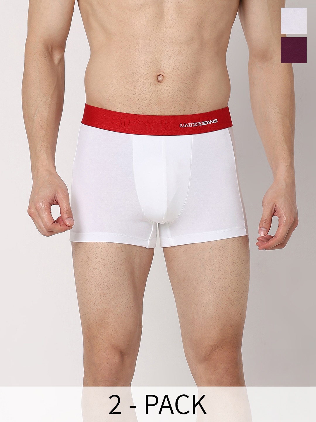 

UnderJeans by Spykar Pack Of 2 Trunks UJNTPTC004PURPLEWHITE, Burgundy