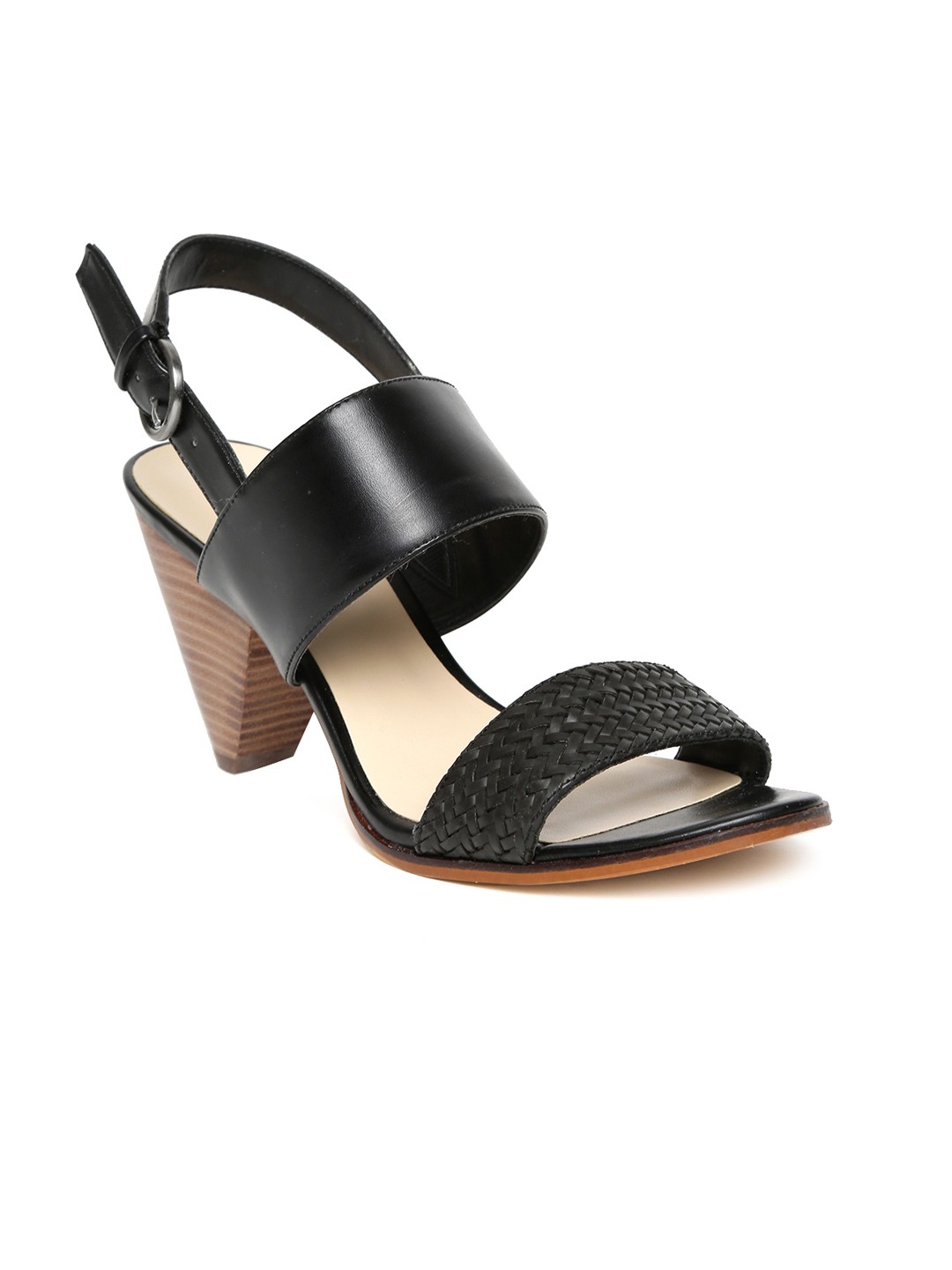

Nine West Women Black Woven Design Leather Sandals