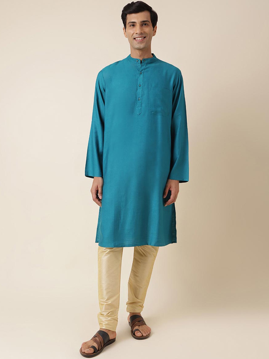 

Fabindia Band Collar Straight Kurta, Teal