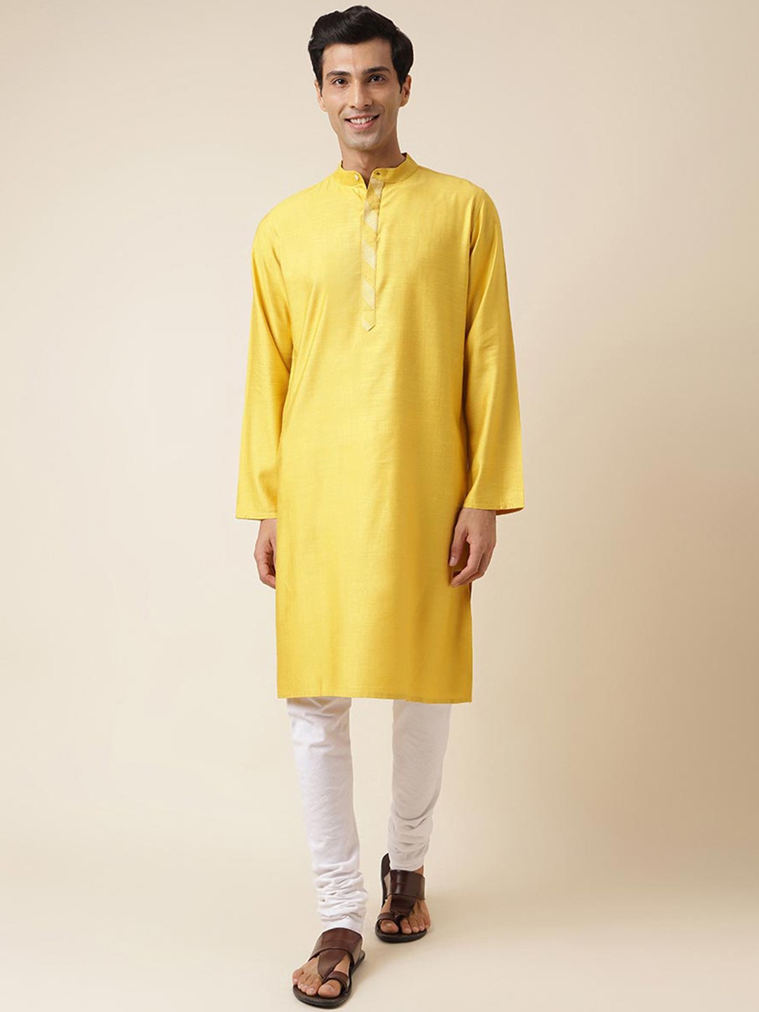 

Fabindia Mandarin Collar Pure Cotton Casual Straight Kurta, Yellow