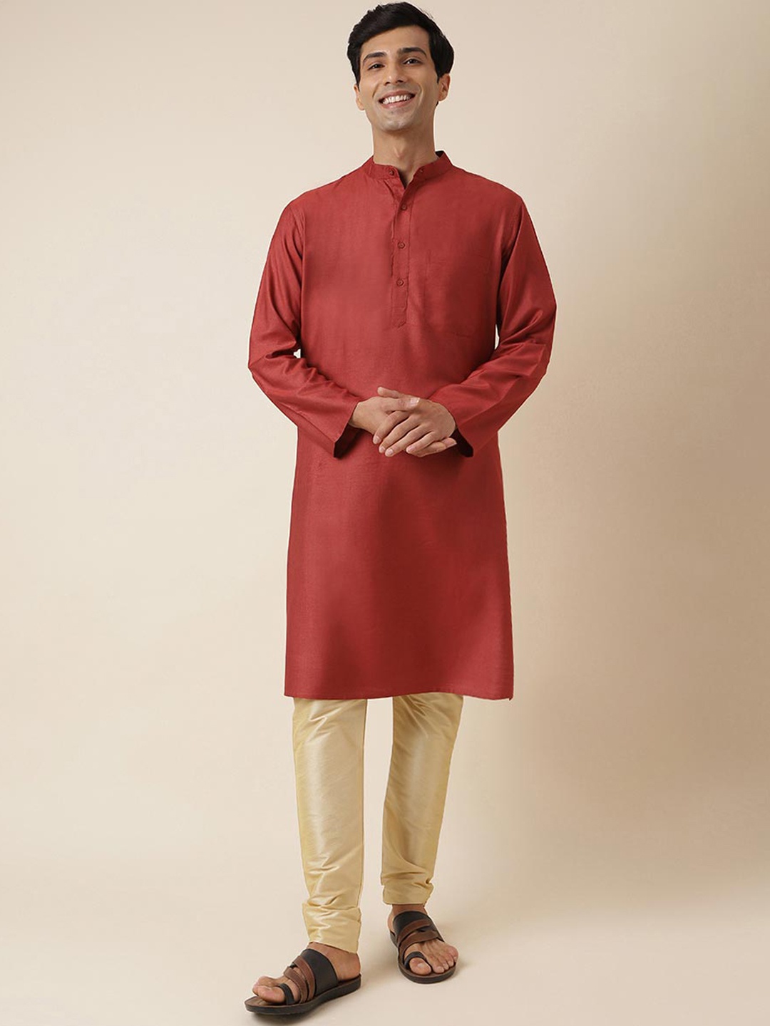 

Fabindia Band Collar Straight Kurta, Maroon