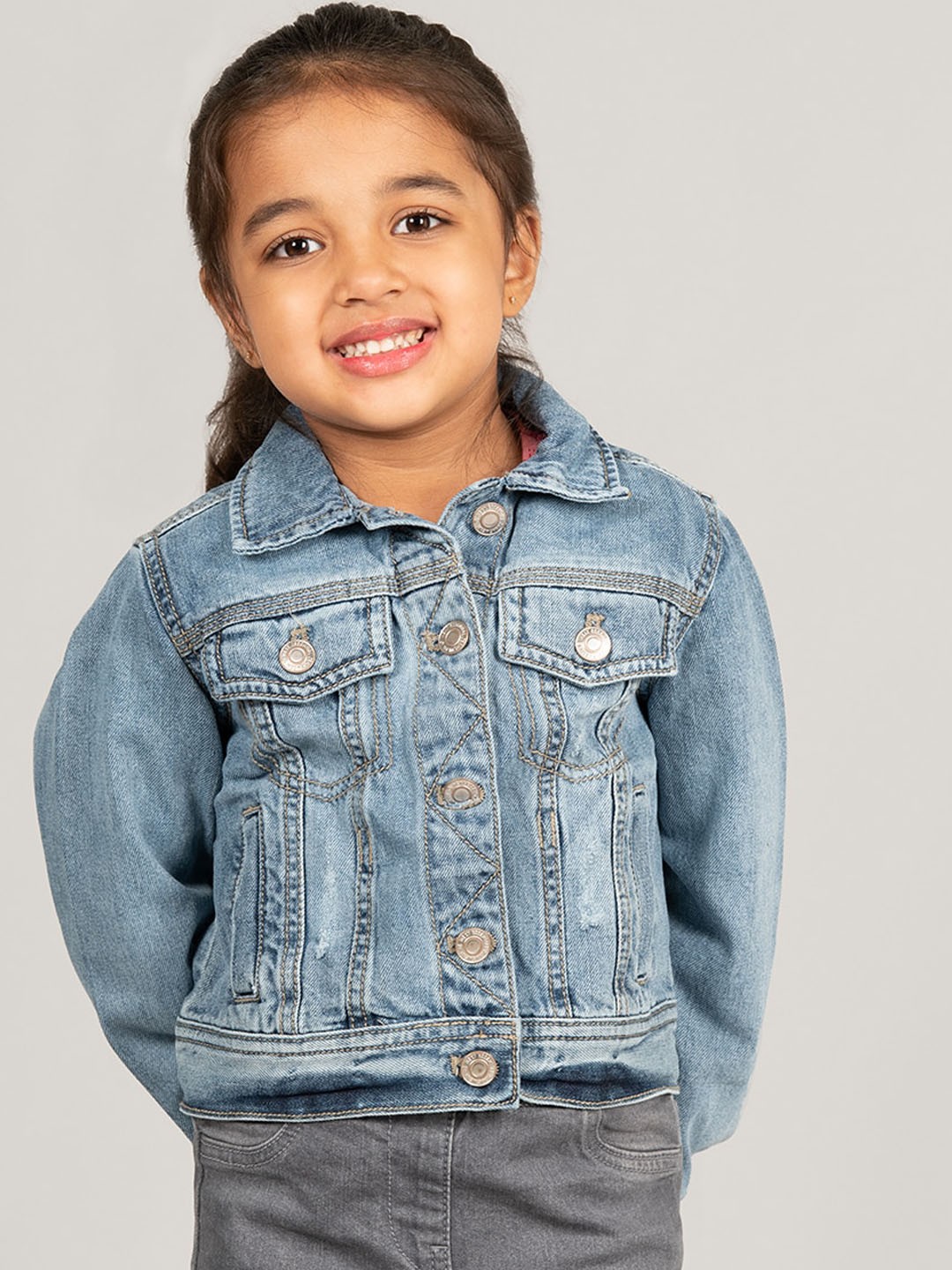 

Zalio Girls Washed Lightweight Pure Cotton Denim Jacket, Blue