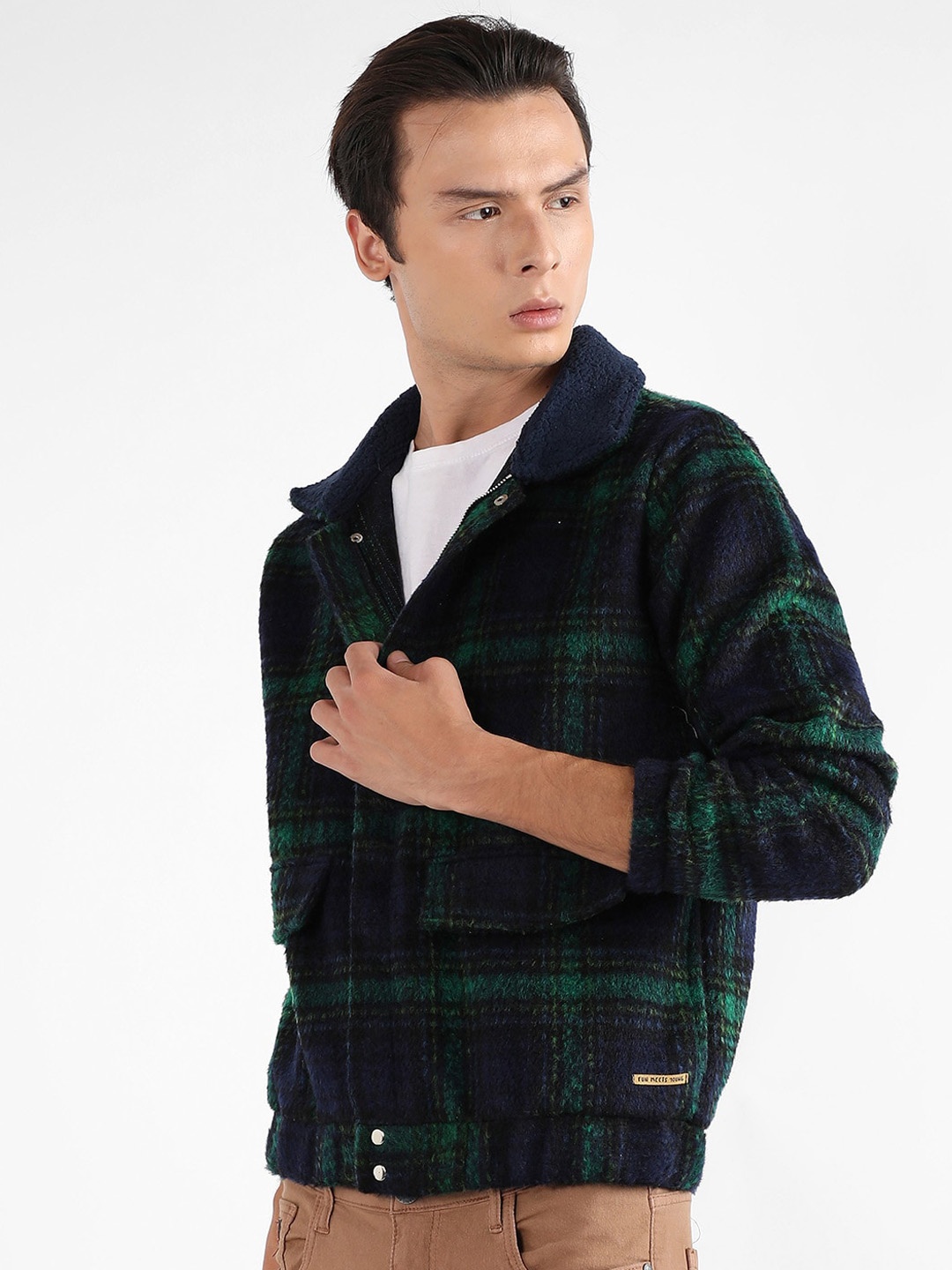 

Campus Sutra Checked Windcheater Cotton Tailored Jacket, Navy blue