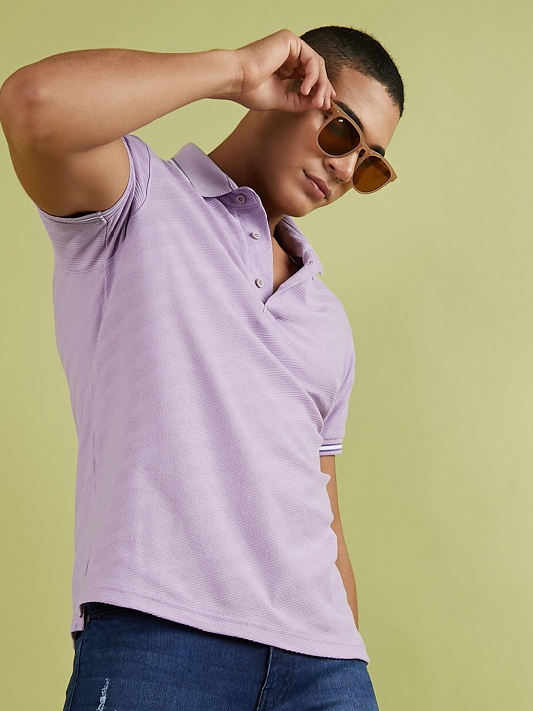

Campus Sutra Polo Collar Regular Fit Cotton T-Shirt, Lavender