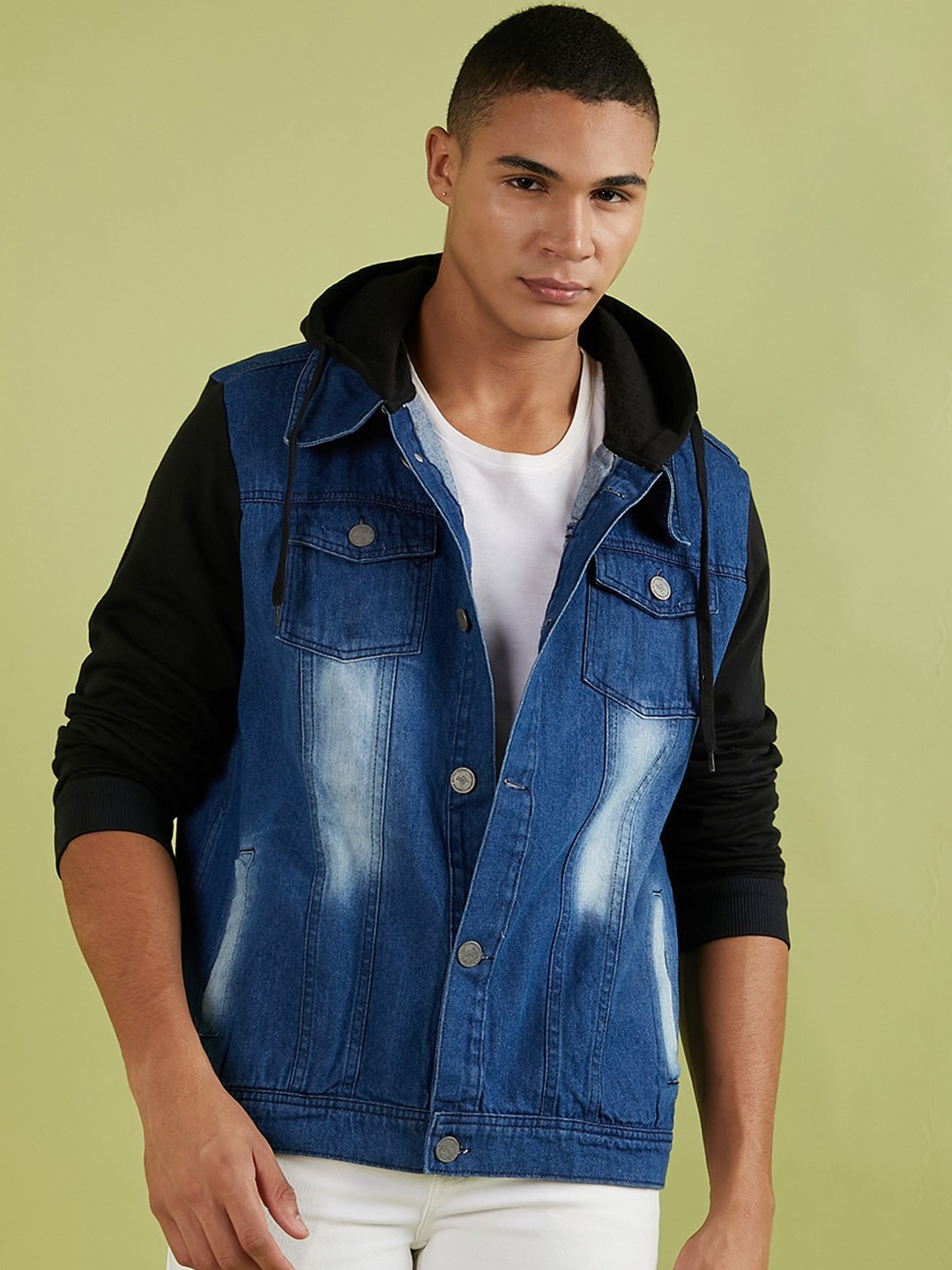 

Campus Sutra Washed Windcheater Cotton Denim Jacket, Blue