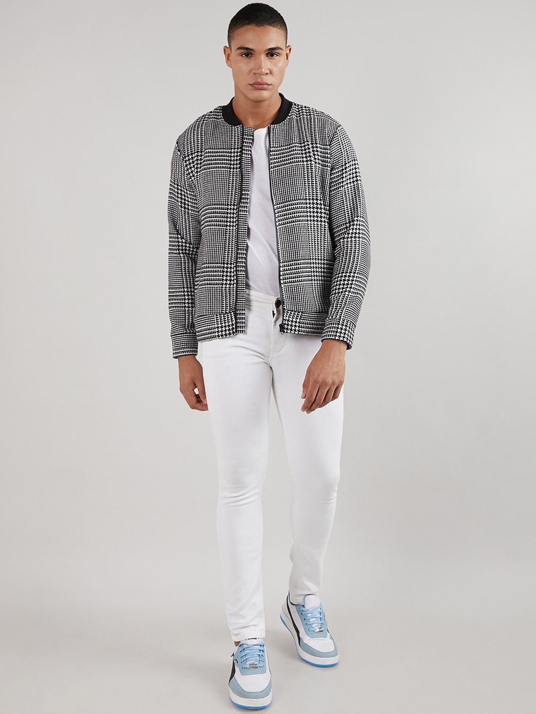

Campus Sutra Black Checked Windcheater Bomber Jacket