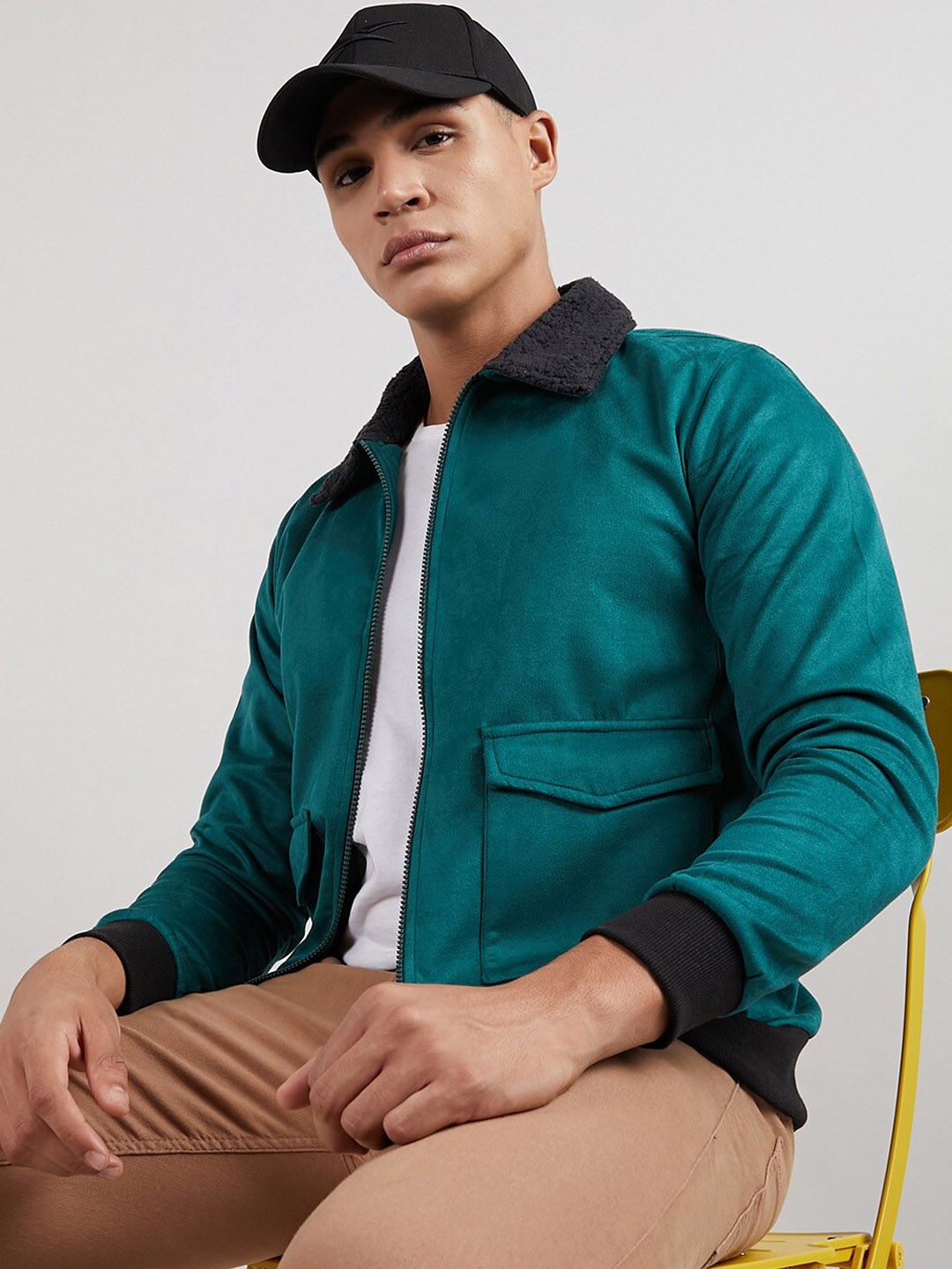 

Campus Sutra Green Windcheater Cotton Bomber Jacket