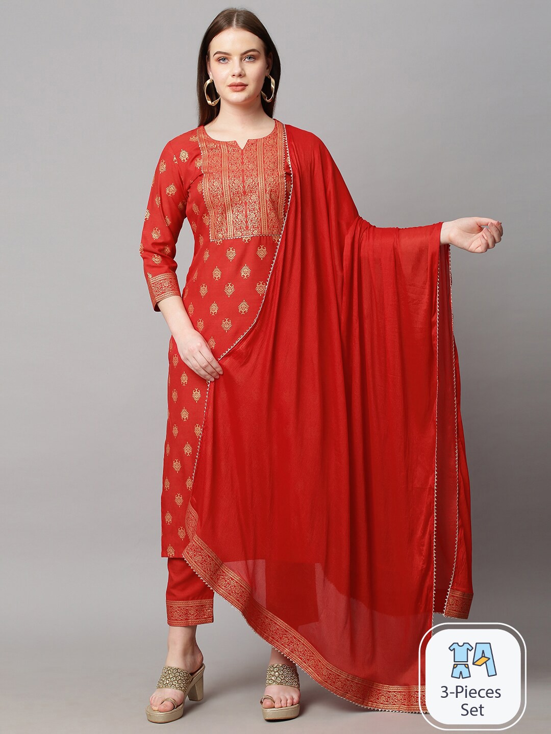 

KALINI Ethnic Motifs Printed Regular Kurta With Trousers & Dupatta, Orange