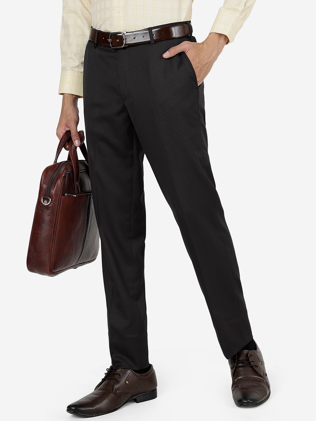 

JB STUDIO Men Mid Rise Slim Fit Formal Trousers, Black