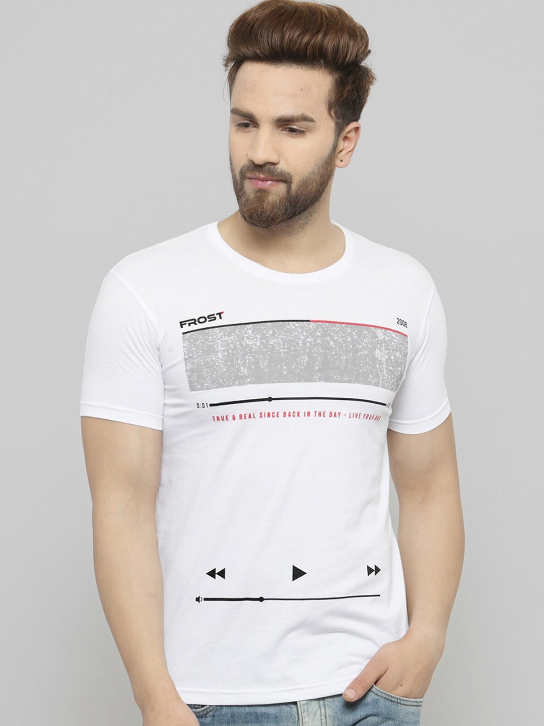 

AUSK Graphic Printed Round Neck Regular Fit Cotton T-Shirt, White