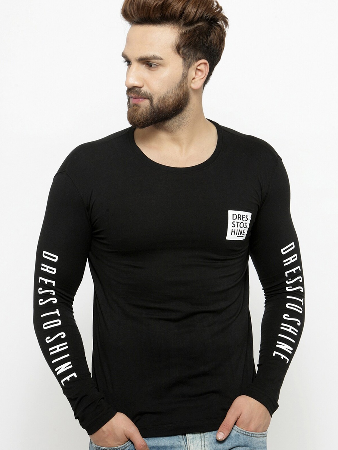 

AUSK Typography Printed Regular Fit Cotton Casual T-shirt, Black