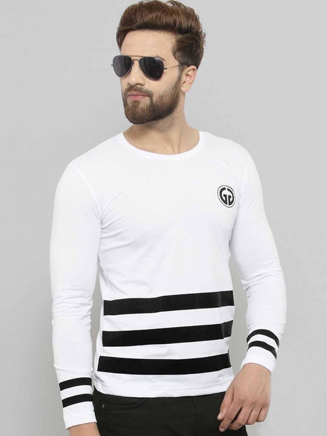 

AUSK Striped Regular Fit Cotton Casual T-shirt, White