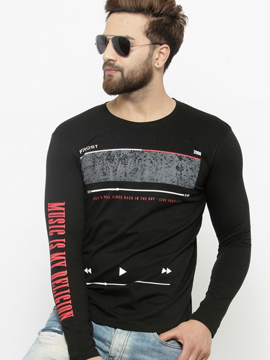 

AUSK Typography Printed Round Neck Cotton Casual T-shirt, Black