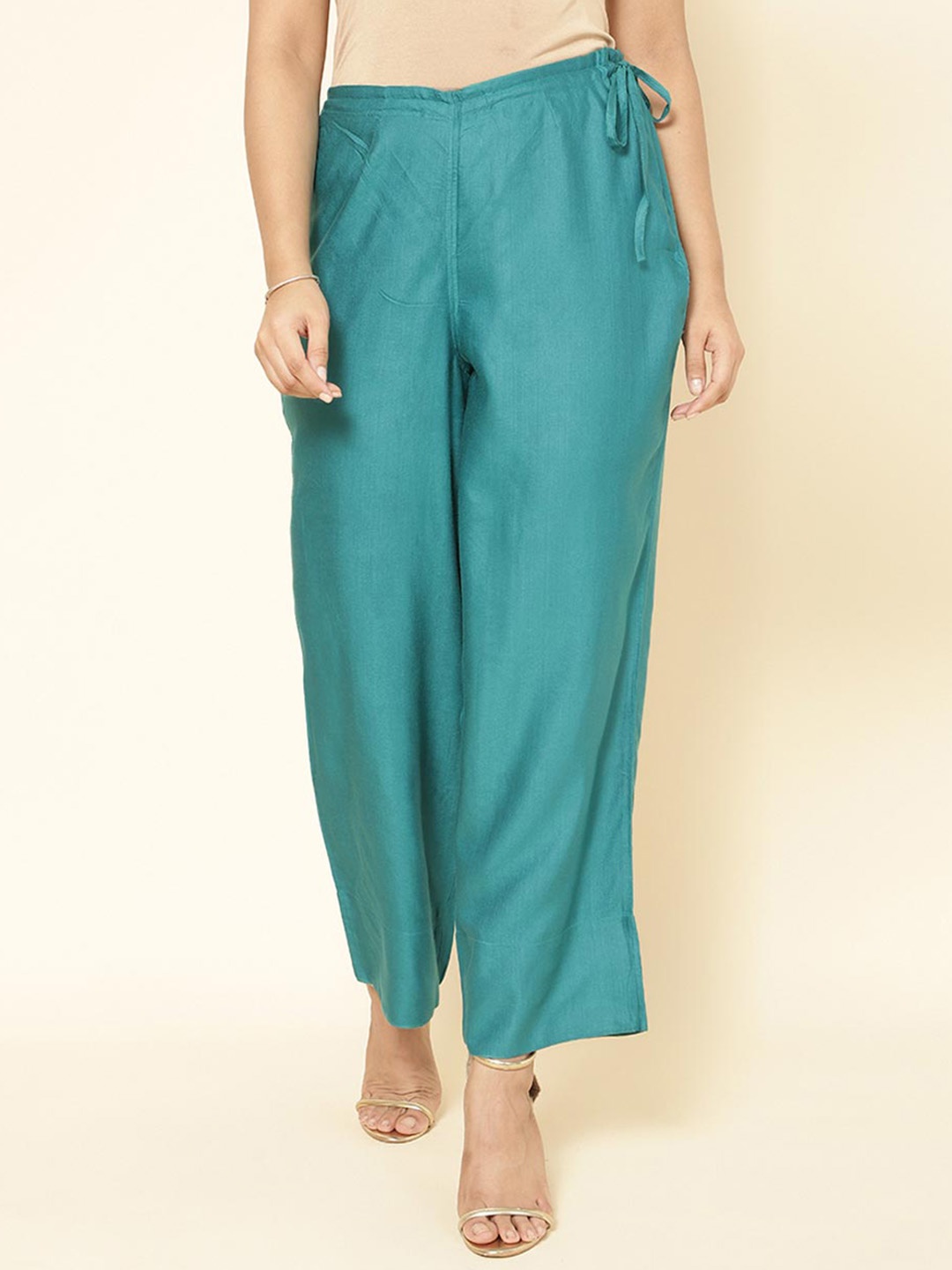 

Fabindia Women Parallel Trousers, Teal