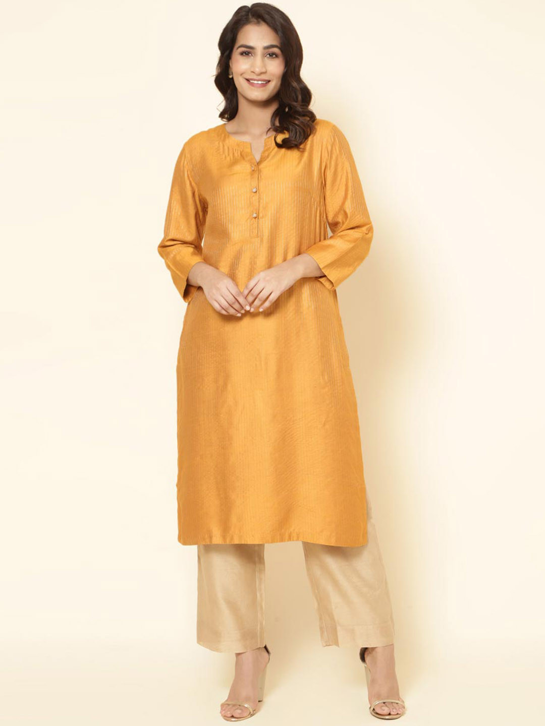 

Fabindia Striped Straight Kurta, Mustard